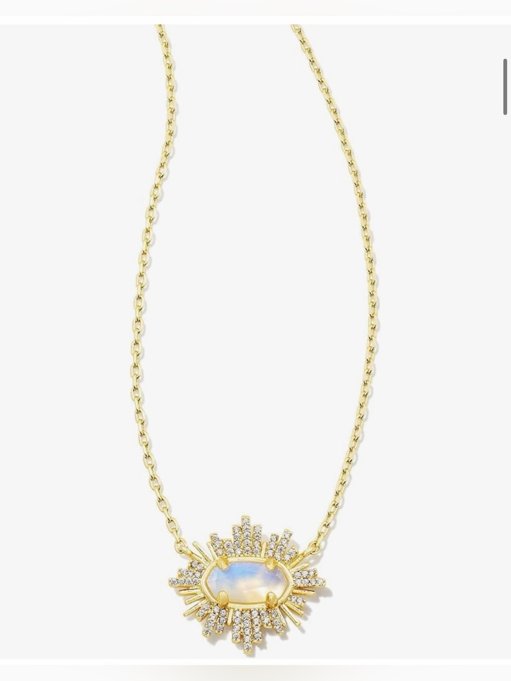 NEW NWT Kendra Scott Gold Sunburst Necklace with Opalescent Center
